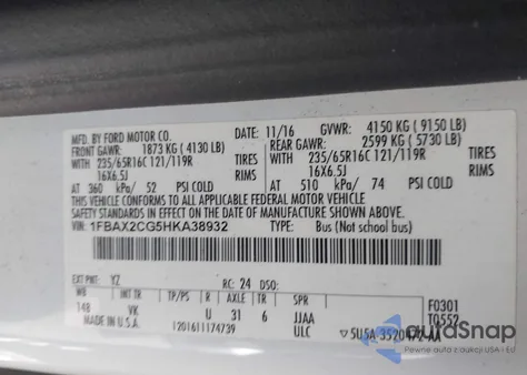 2017 Ford Transit-350 Xl from USA, damaged, VIN 1FBAX2CG5HKA38932